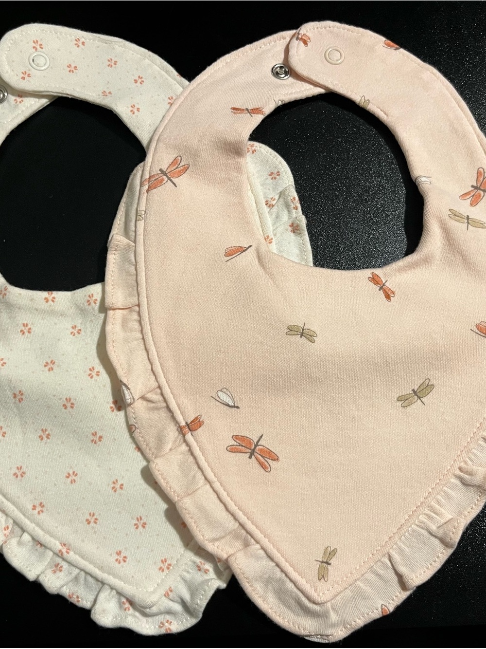 Carters Dragonfly Ruffle Baby Bib Set in Light Pink and Cream